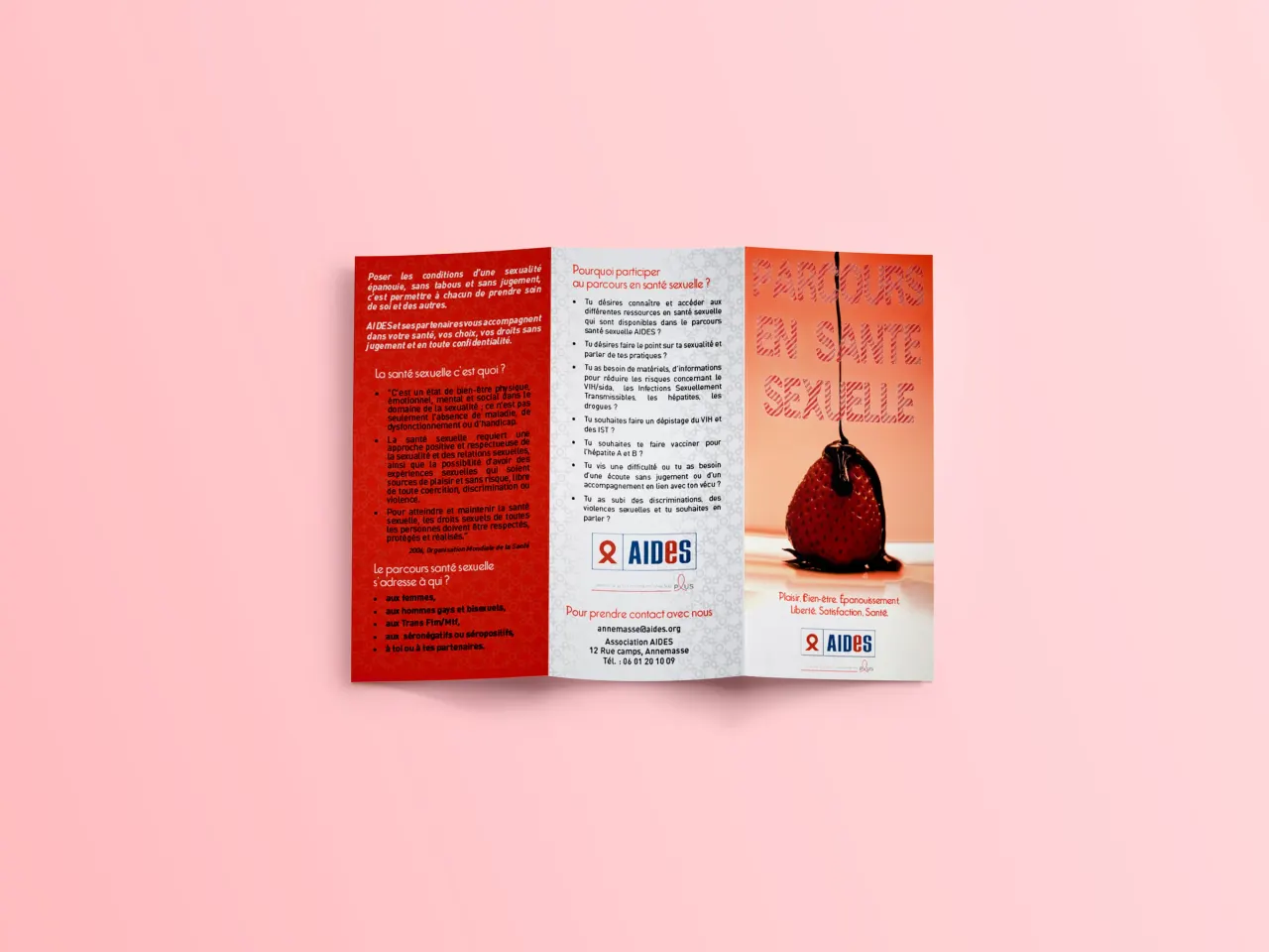 Trifold leaflet - AIDES Rhône - Alpes, graphisme et identité par Clément Calloud, image 1 sur 2